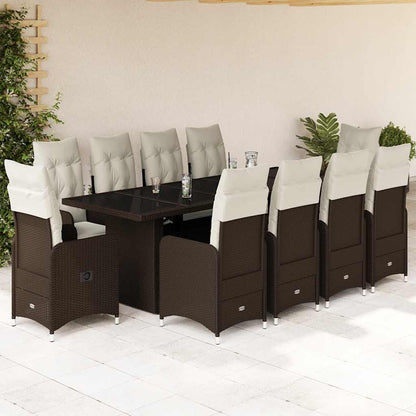 Set Bistrò da Giardino 11 pz con Cuscini in Polyrattan Marrone | homemem39
