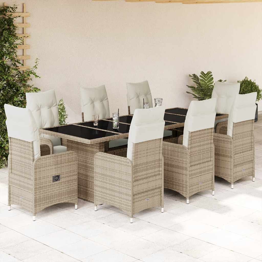 Set da Bistrò da Giardino 9 pz con Cuscini Beige in Polyrattan | homemem39