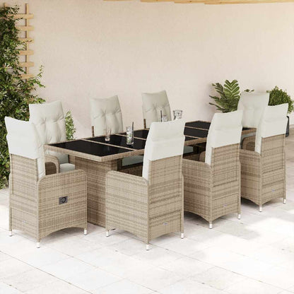 Set da Bistrò da Giardino 9 pz con Cuscini Beige in Polyrattan | homemem39