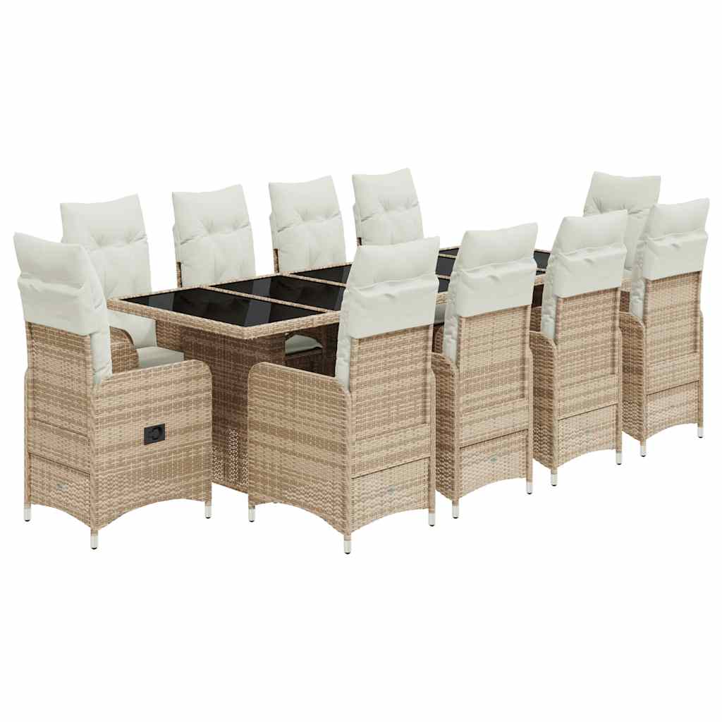Set Bistrò da Giardino 11 pz con Cuscini in Polyrattan Beige | homemem39