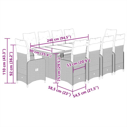 Set Bistrò da Giardino 11 pz con Cuscini in Polyrattan Beige | homemem39