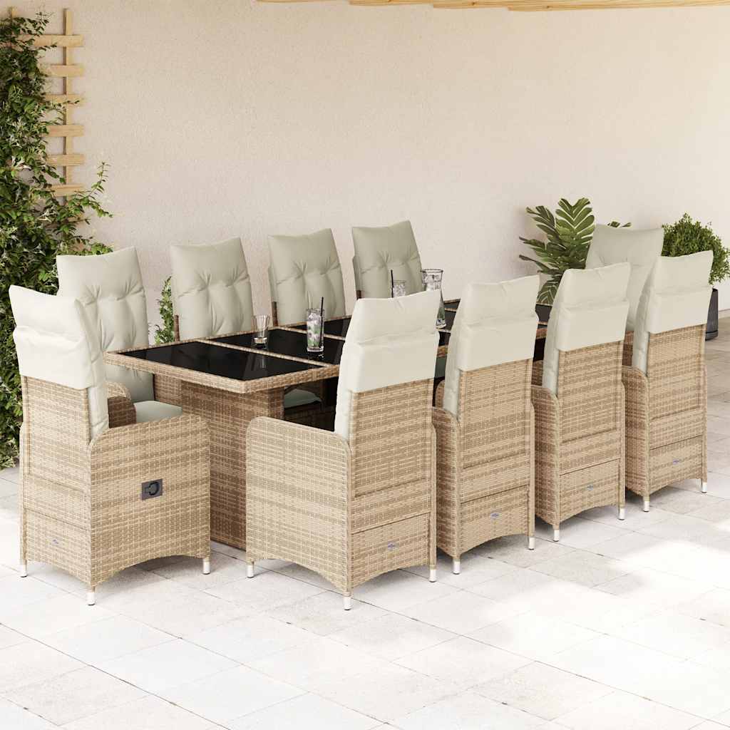 Set Bistrò da Giardino 11 pz con Cuscini in Polyrattan Beige | homemem39