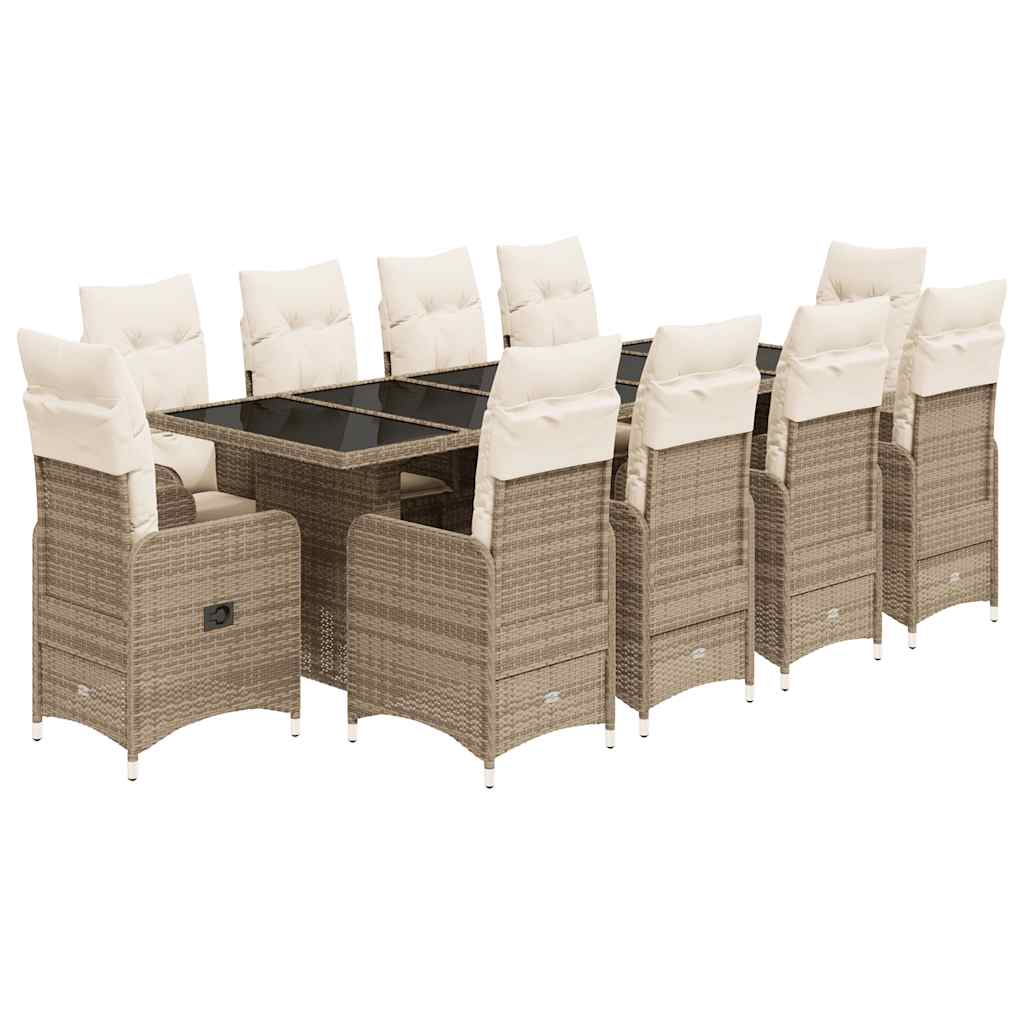 Set Bistrò da Giardino 11 pz con Cuscini in Polyrattan Beige | homemem39