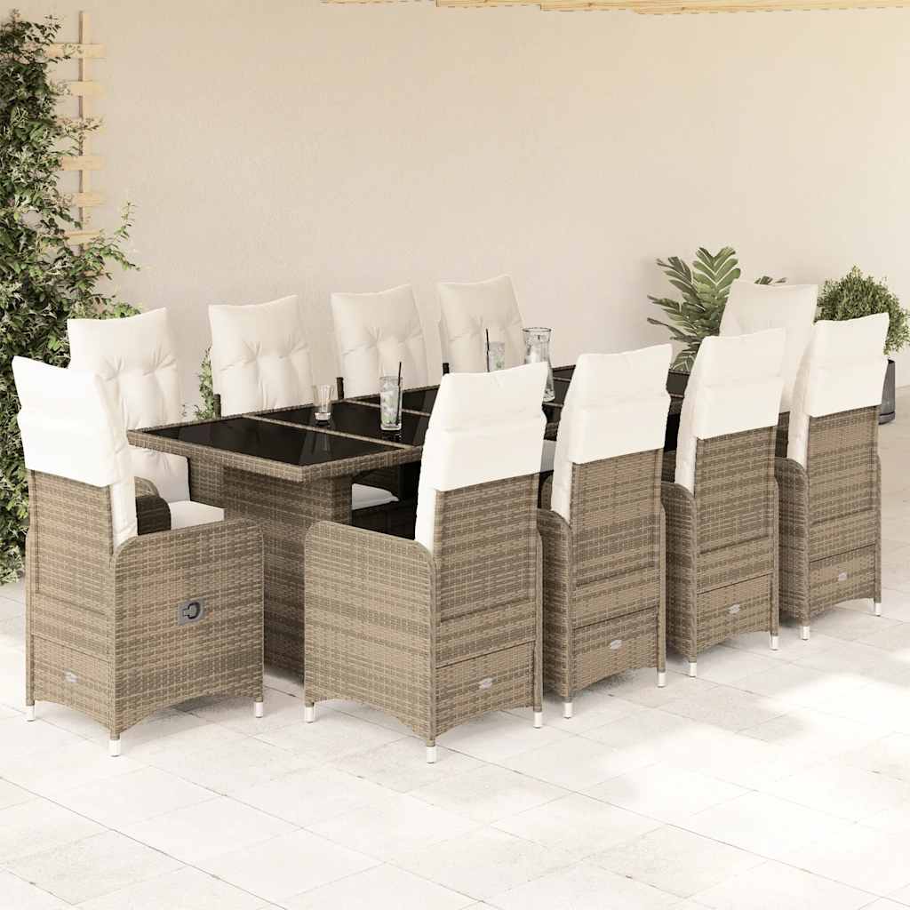 Set Bistrò da Giardino 11 pz con Cuscini in Polyrattan Beige | homemem39