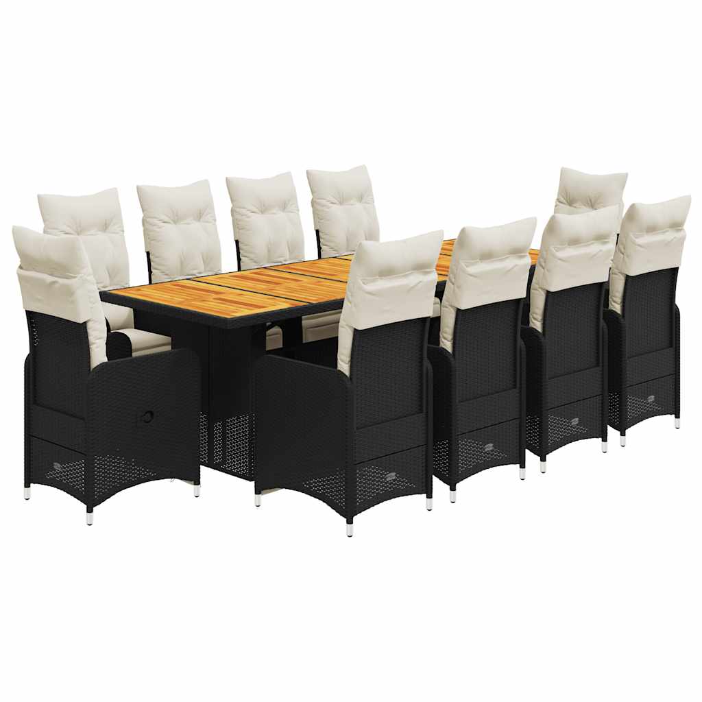 Set da Bistrò da Giardino 11 pz con Cuscini Nero in Polyrattan