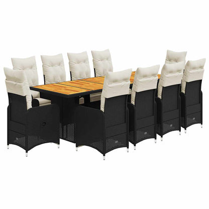 Set da Bistrò da Giardino 11 pz con Cuscini Nero in Polyrattan