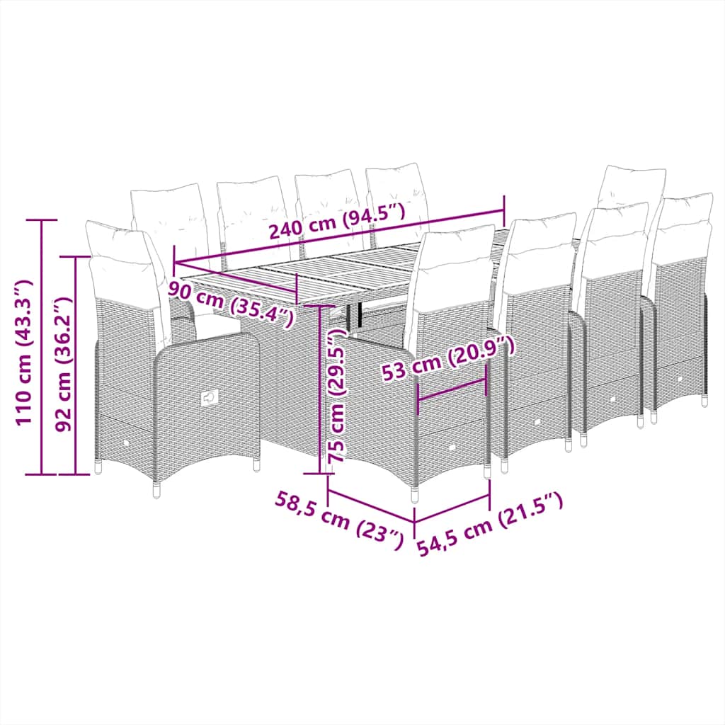 Set da Bistrò da Giardino 11 pz con Cuscini Nero in Polyrattan
