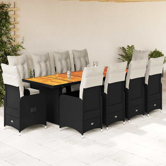 Set da Bistrò da Giardino 11 pz con Cuscini Nero in Polyrattan