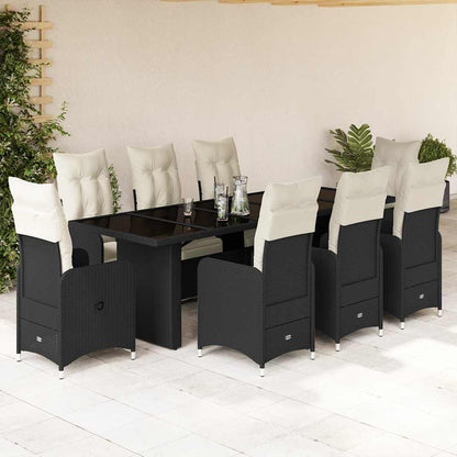 Set Bistrò da Giardino 9 pz con Cuscini in Polyrattan Nero | homemem39