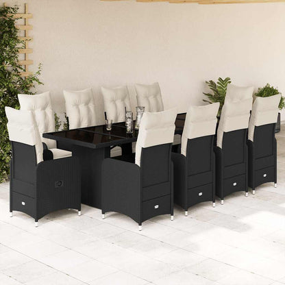 Set da Bistrò da Giardino 11 pz con Cuscini Nero in Polyrattan | homemem39