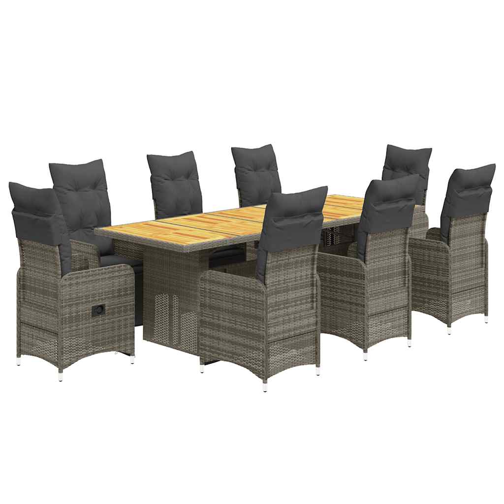 Set Bistrò da Giardino 9 pz con Cuscini in Polyrattan Grigio | homemem39
