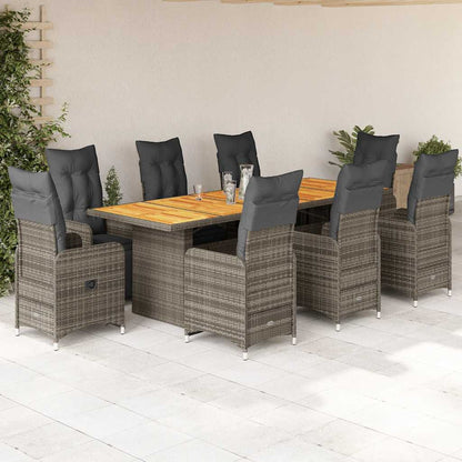 Set Bistrò da Giardino 9 pz con Cuscini in Polyrattan Grigio | homemem39