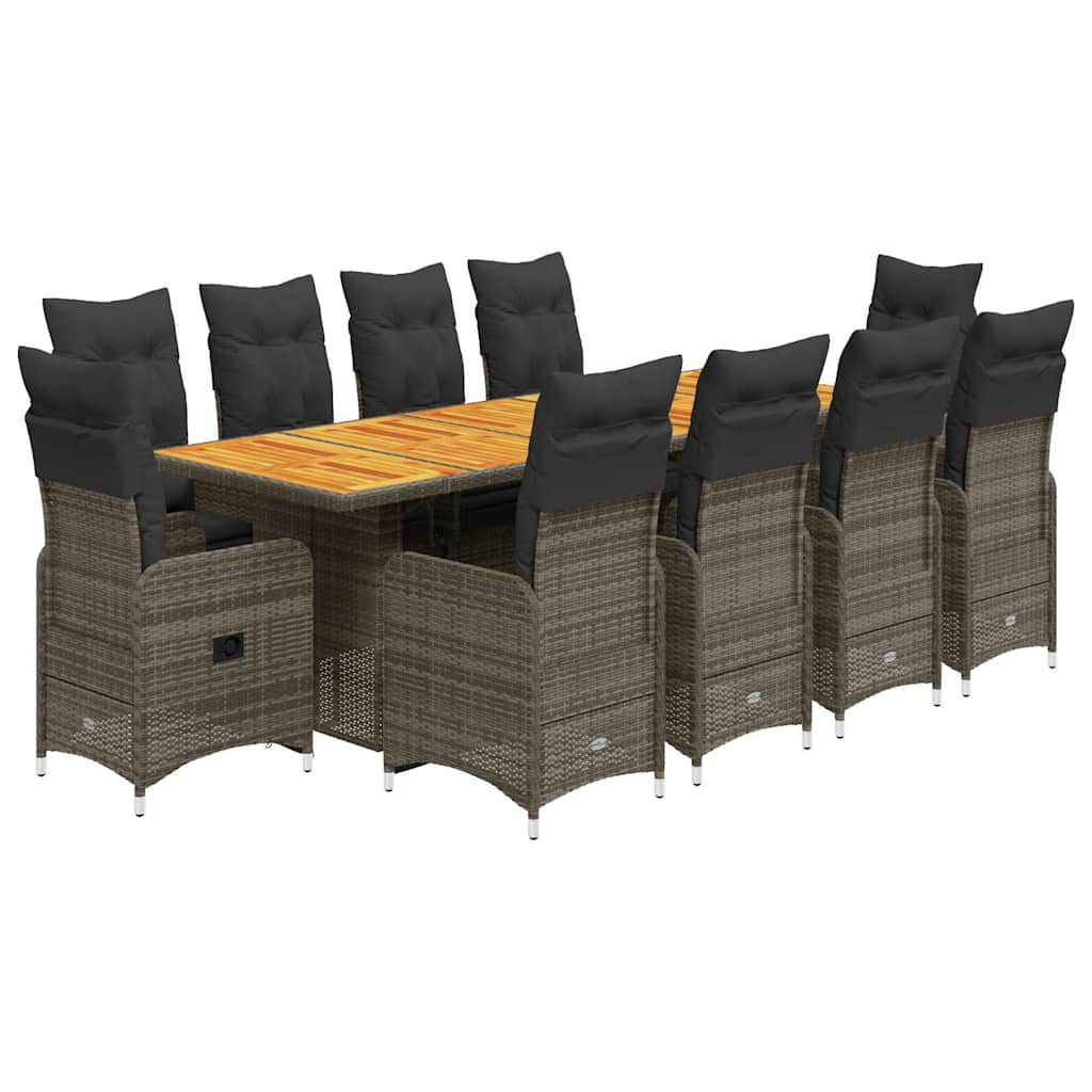 Set Bistrò da Giardino 11 pz con Cuscini in Polyrattan Grigio | homemem39
