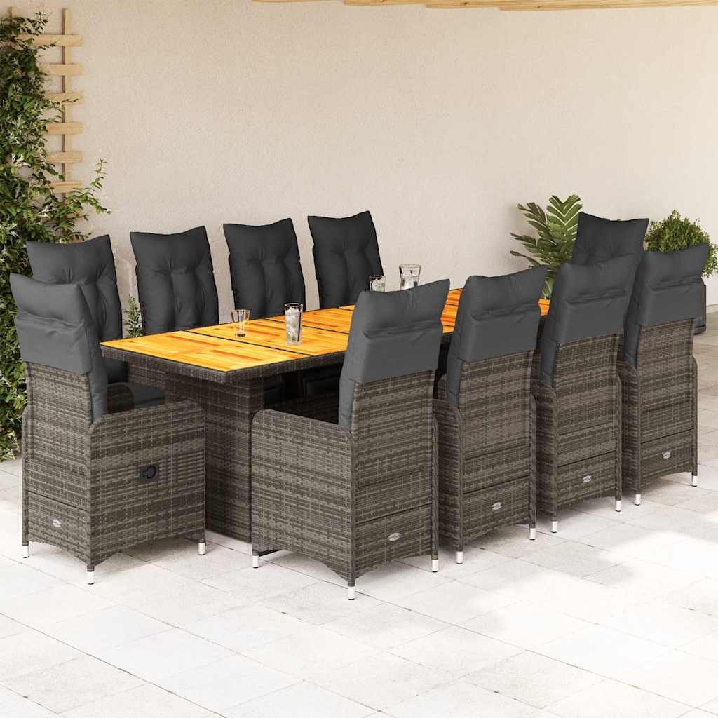 Set Bistrò da Giardino 11 pz con Cuscini in Polyrattan Grigio | homemem39