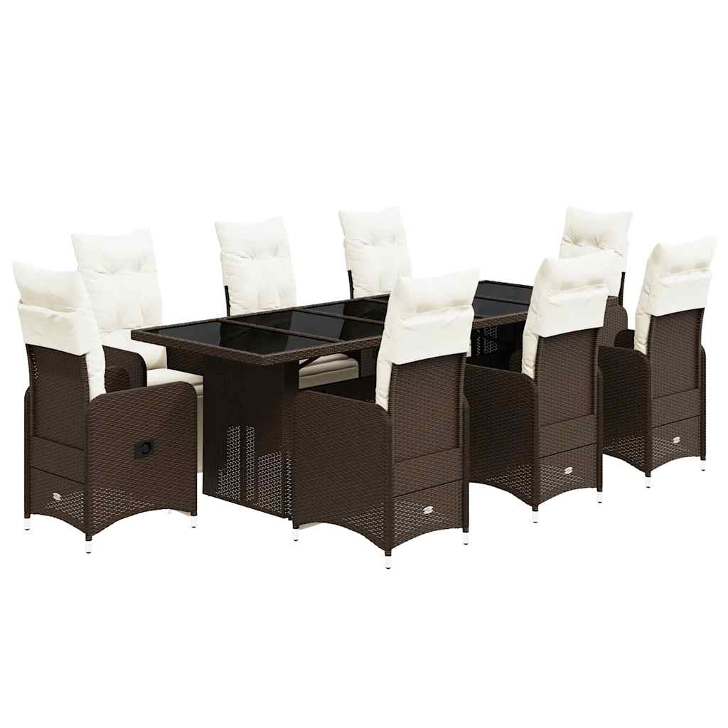 Set Bistrò da Giardino 9 pz con Cuscini in Polyrattan Marrone | homemem39