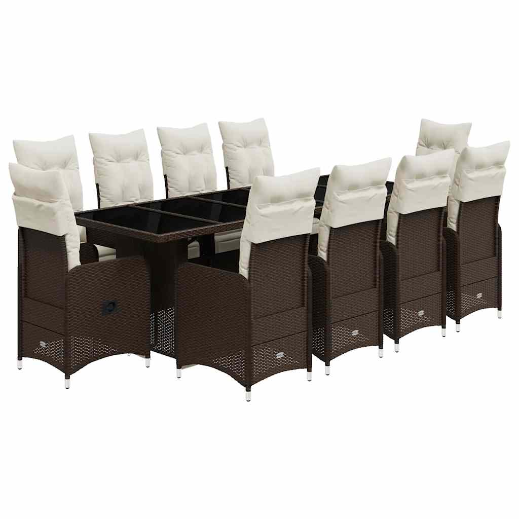 Set Bistrò da Giardino 11 pz con Cuscini in Polyrattan Marrone - homemem39