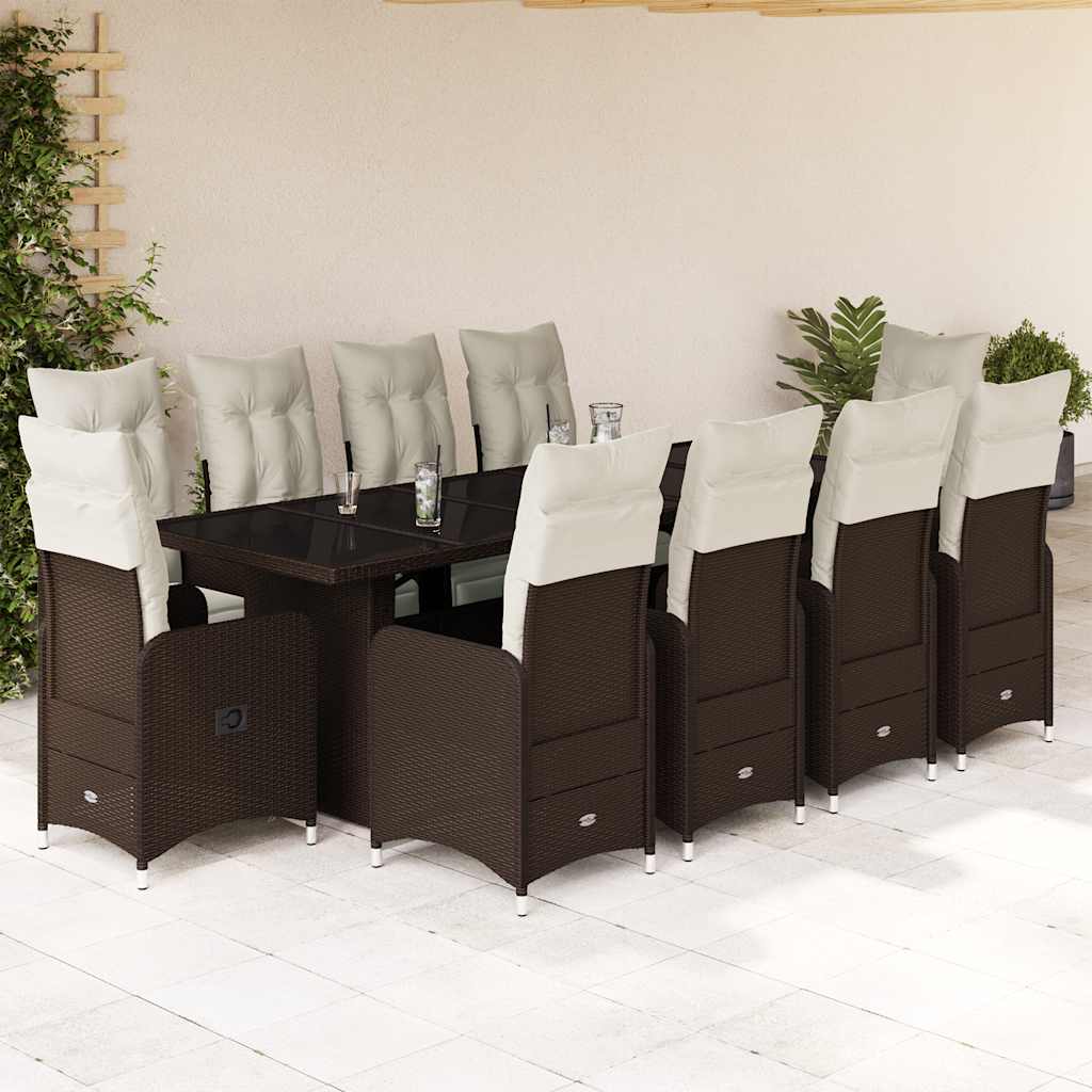 Set Bistrò da Giardino 11 pz con Cuscini in Polyrattan Marrone | homemem39