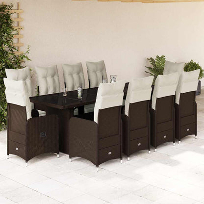 Set Bistrò da Giardino 11 pz con Cuscini in Polyrattan Marrone | homemem39