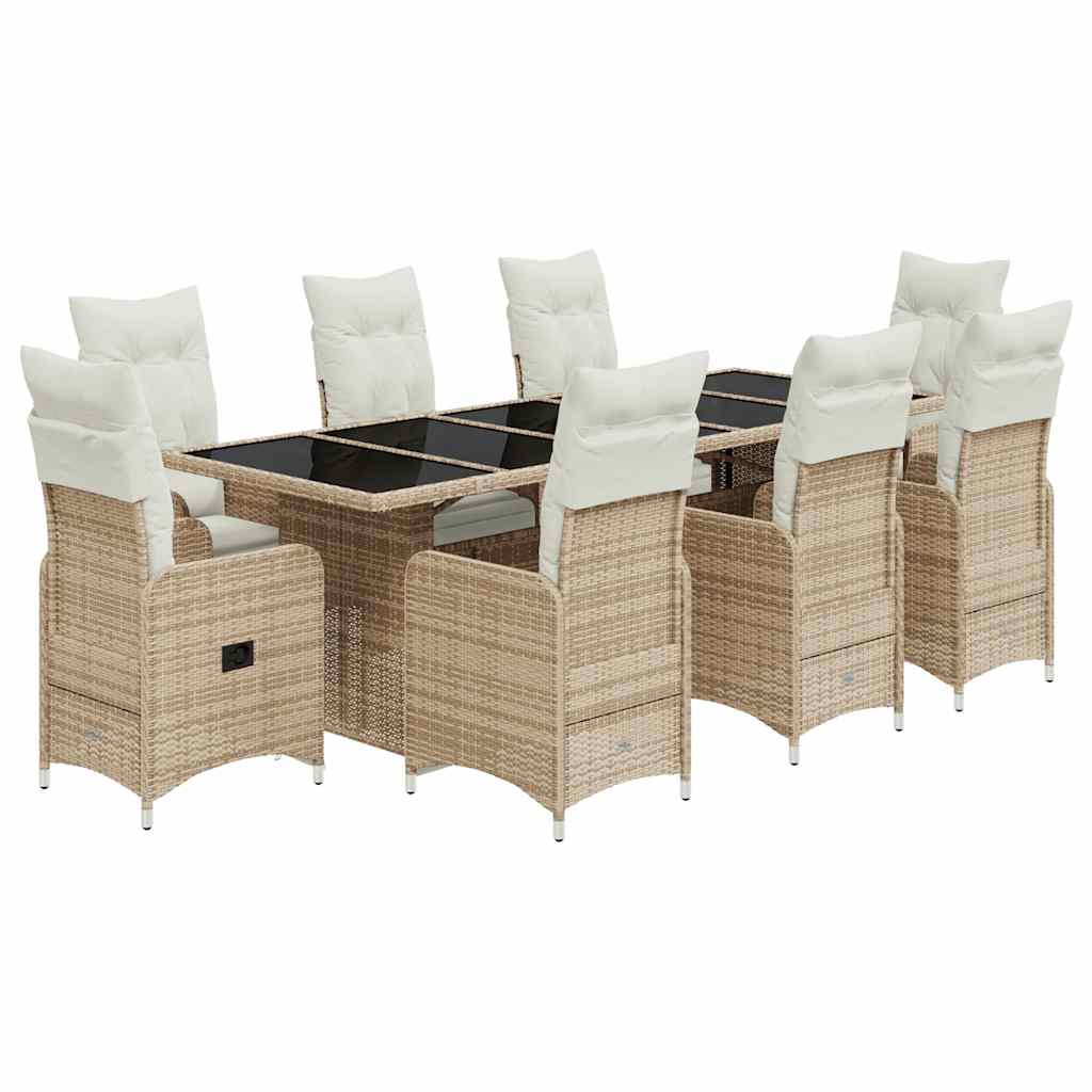 Set da Bistrò da Giardino 9 pz con Cuscini Beige in Polyrattan | homemem39