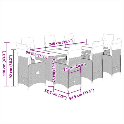Set da Bistrò da Giardino 9 pz con Cuscini Beige in Polyrattan | homemem39