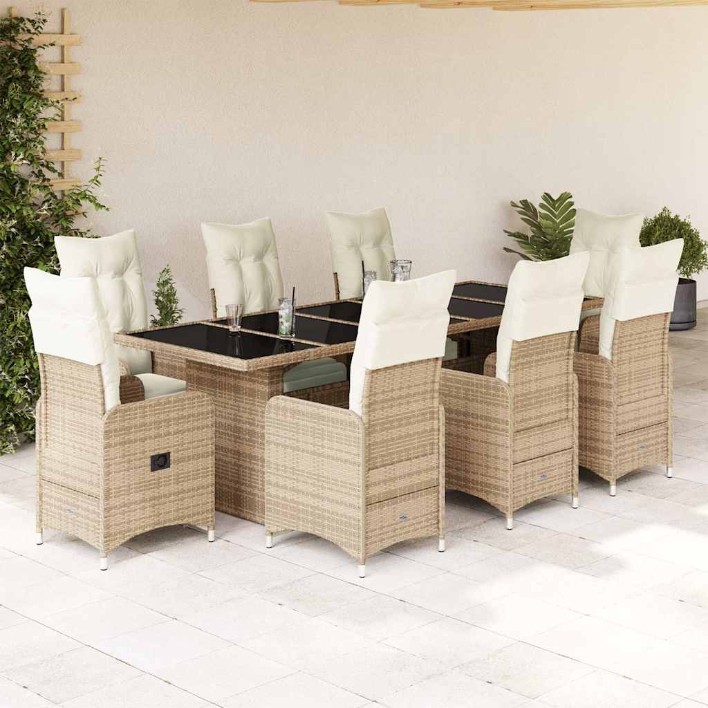 Set da Bistrò da Giardino 9 pz con Cuscini Beige in Polyrattan | homemem39