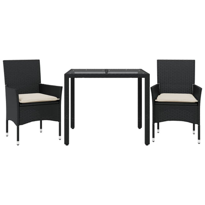 Set da Pranzo da Giardino 3 pz con Cuscini Polyrattan e Vetro | homemem39