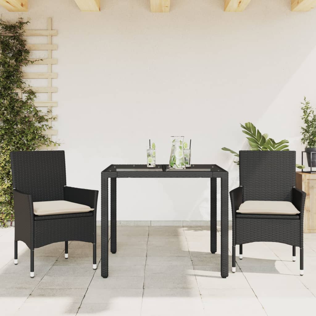 Set da Pranzo da Giardino 3 pz con Cuscini Polyrattan e Vetro - homemem39