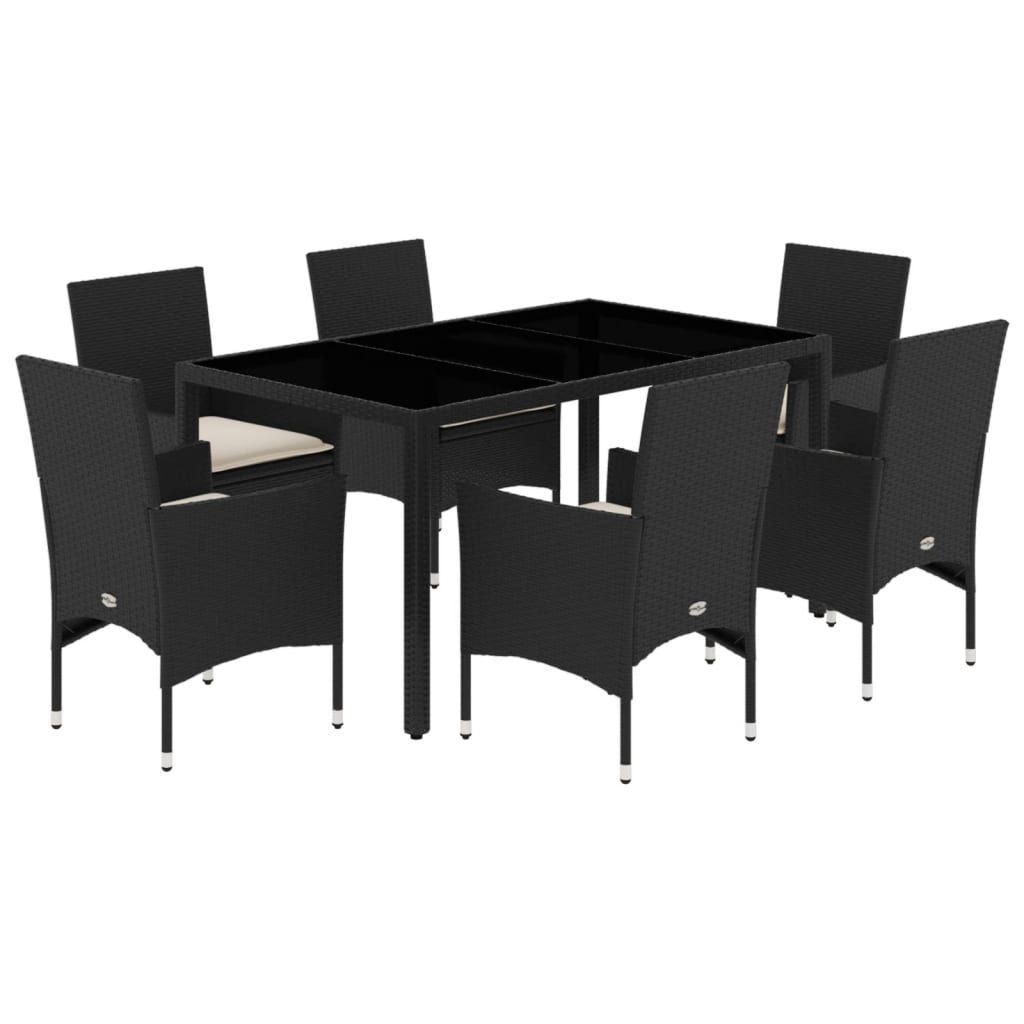 Set Pranzo da Giardino 7 pz Nero con Cuscini Polyrattan Acacia - homemem39