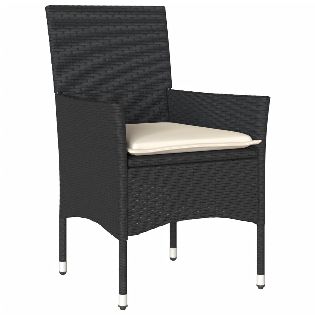 Set Pranzo da Giardino 7 pz Nero con Cuscini Polyrattan Acacia - homemem39