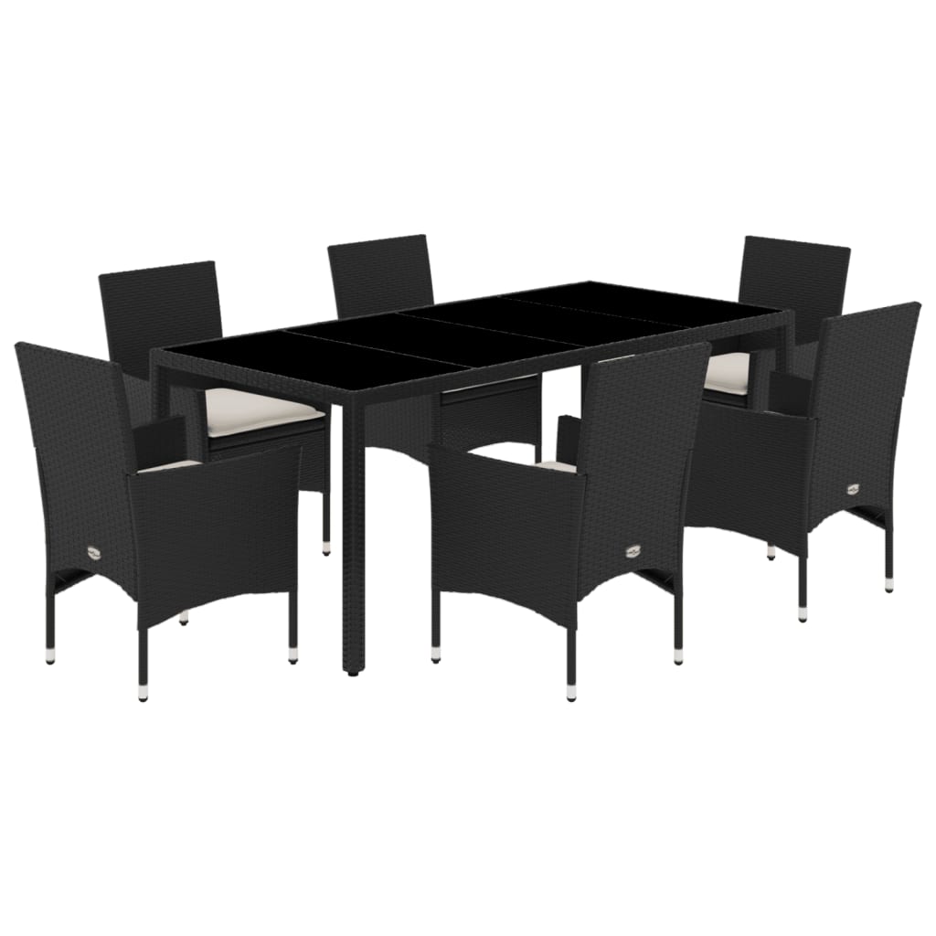Set Pranzo da Giardino 7 pz Nero con Cuscini Polyrattan Acacia - homemem39
