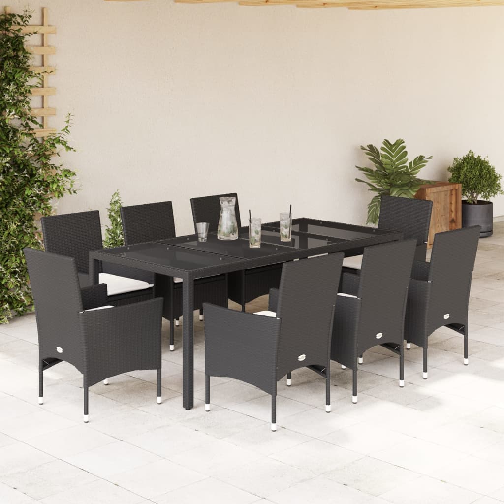 Set da Pranzo da Giardino 9 pz con Cuscini Polyrattan e Vetro - homemem39