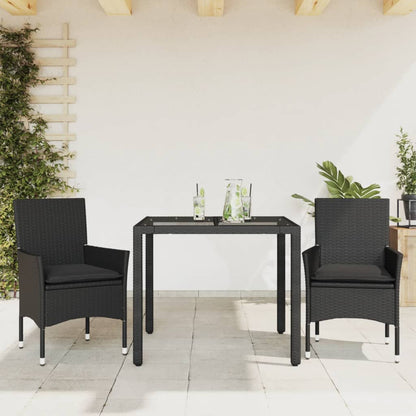 Set da Pranzo da Giardino 3 pz con Cuscini Polyrattan e Vetro - homemem39