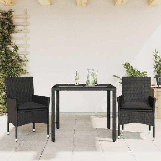 Set da Pranzo da Giardino 3 pz con Cuscini Polyrattan e Vetro - homemem39
