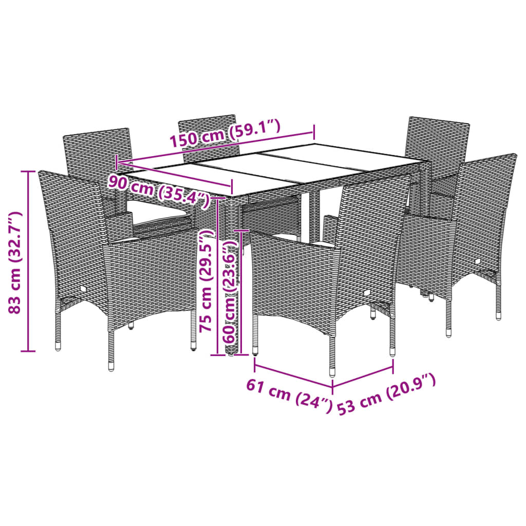 Set da Pranzo da Giardino con Cuscini 5 pz Polyrattan e Vetro - homemem39