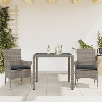 Set da Pranzo da Giardino 3pz con Cuscini in Polyrattan e Vetro - homemem39