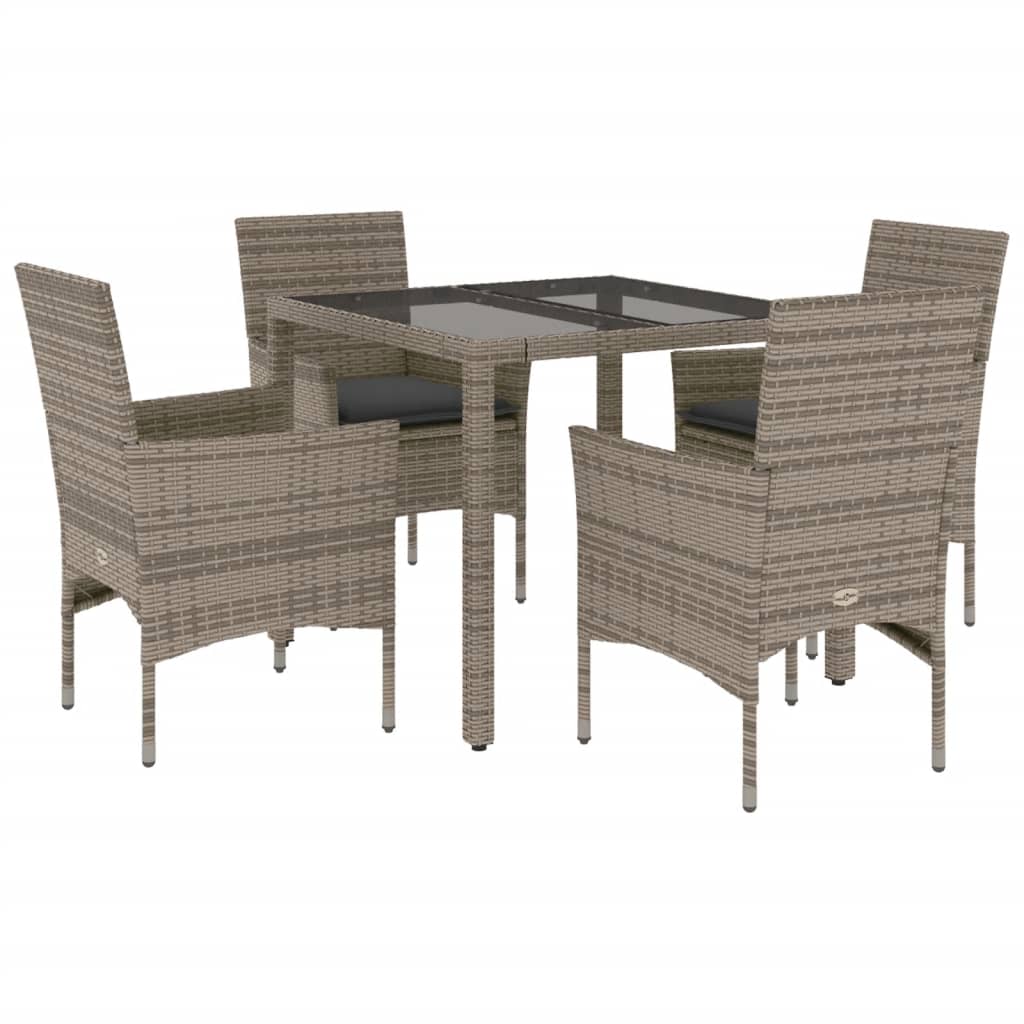 Set da Pranzo da Giardino 5 pz con Cuscini Polyrattan e Vetro | homemem39