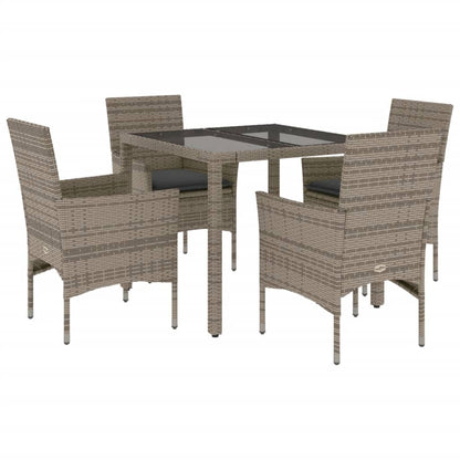 Set da Pranzo da Giardino 5 pz con Cuscini Polyrattan e Vetro | homemem39