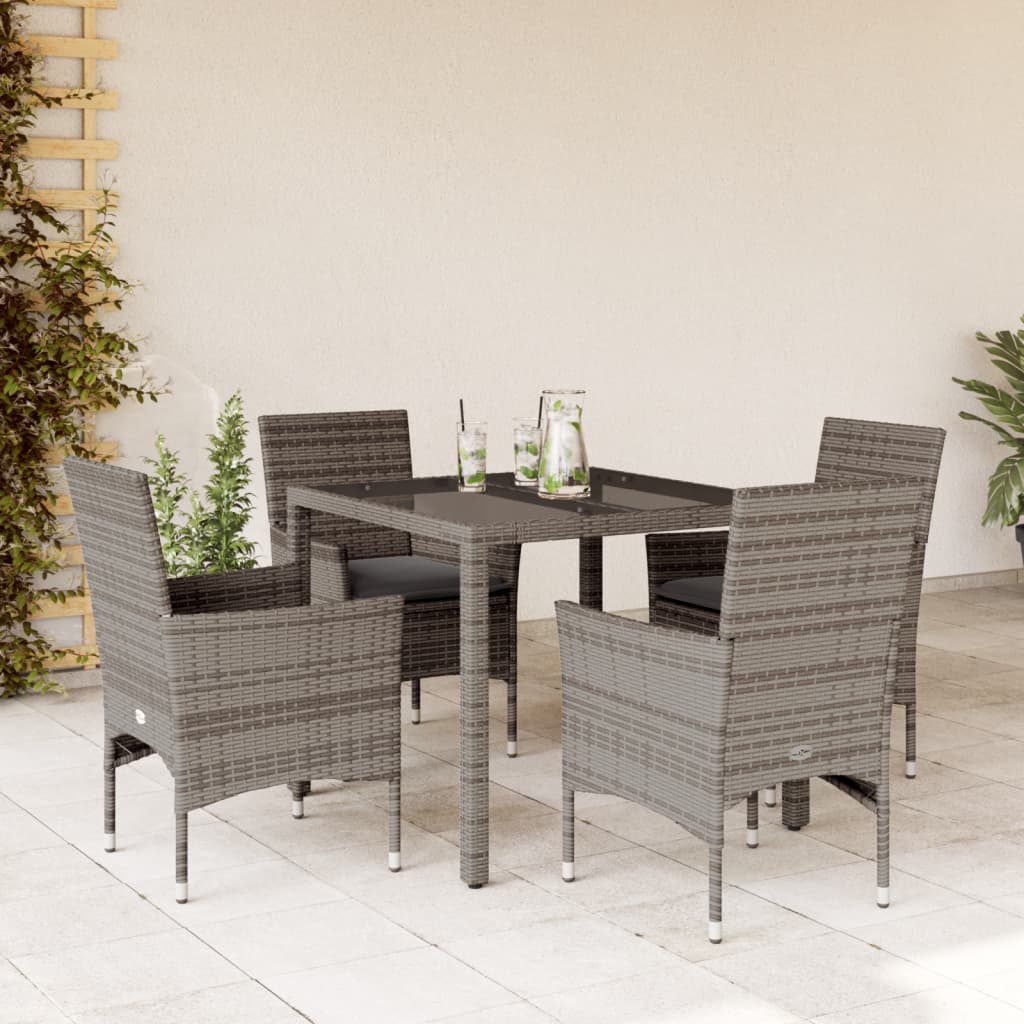 Set da Pranzo da Giardino 5 pz con Cuscini Polyrattan e Vetro | homemem39