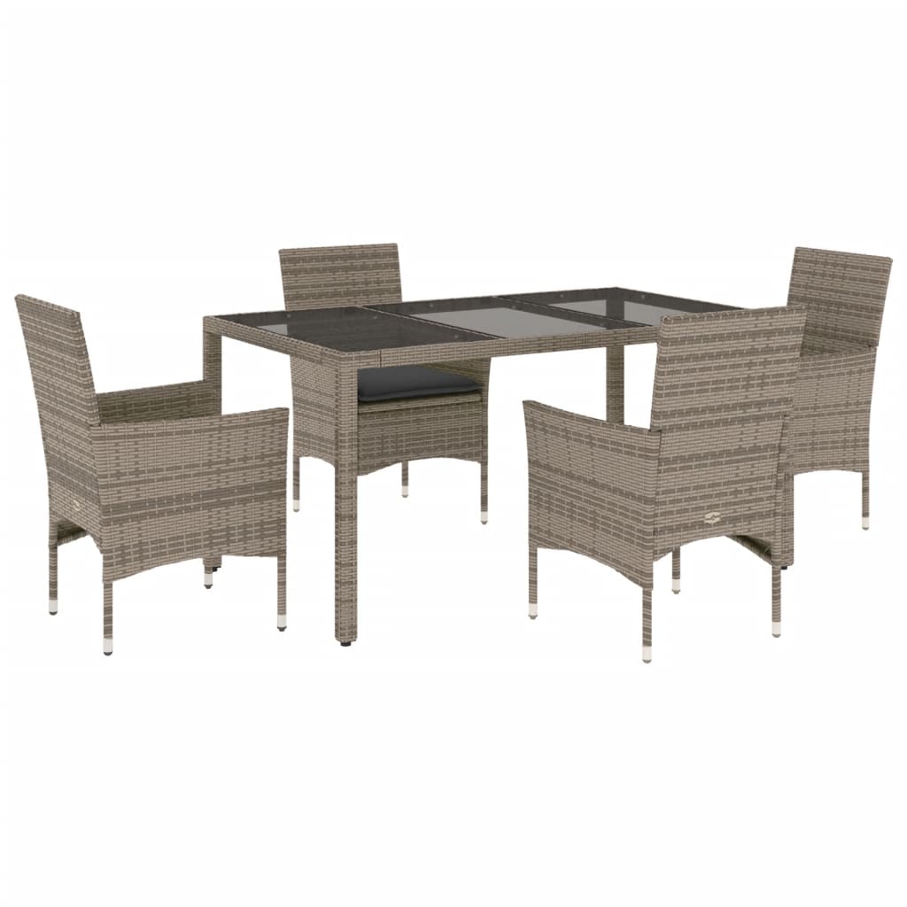 Set da Pranzo da Giardino 5 pz con Cuscini Polyrattan e Vetro | homemem39