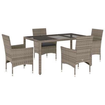 Set da Pranzo da Giardino 5 pz con Cuscini Polyrattan e Vetro | homemem39