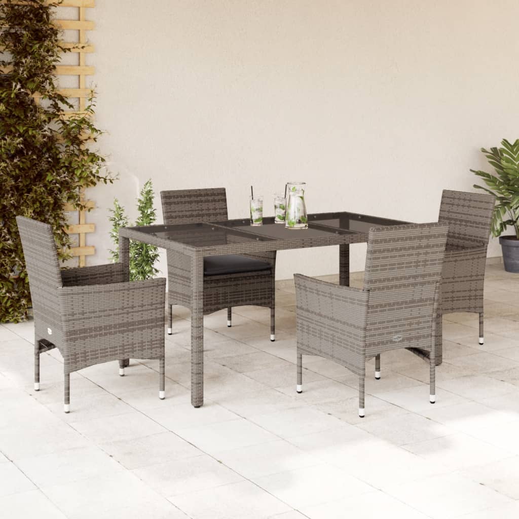 Set da Pranzo da Giardino 5 pz con Cuscini Polyrattan e Vetro - homemem39