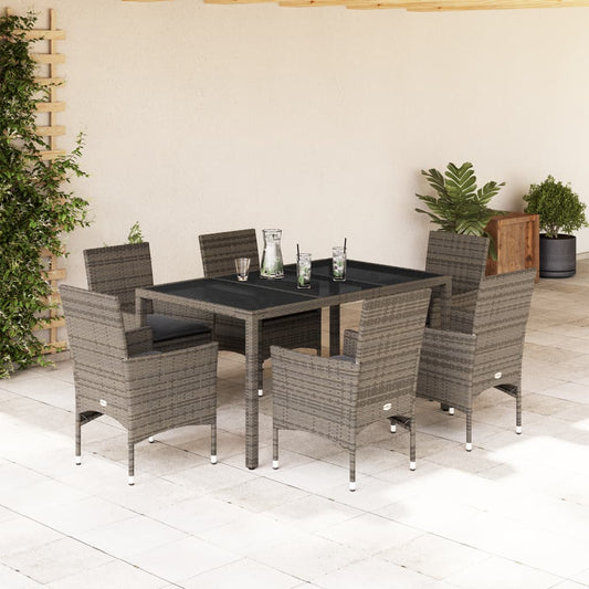 Set da Pranzo da Giardino 7 pz con Cuscini Polyrattan e Vetro - homemem39