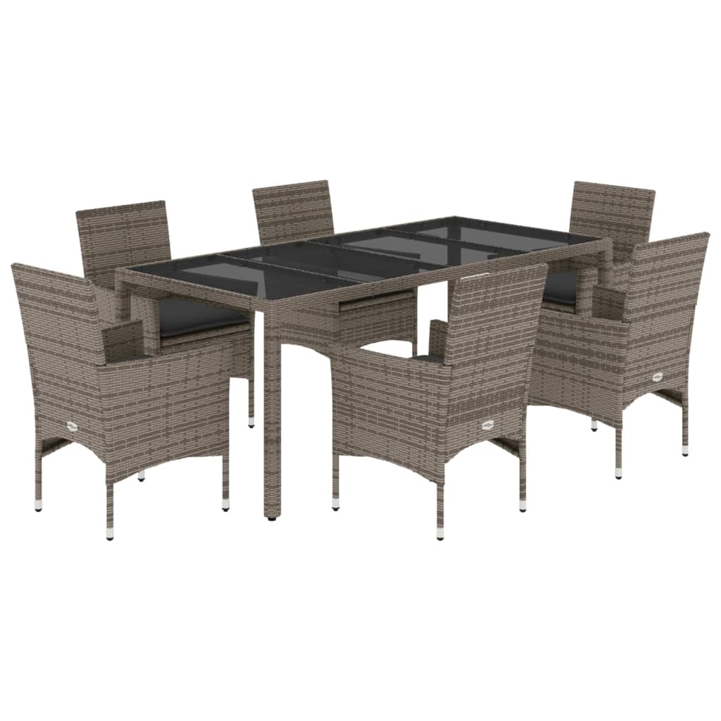 Set da Pranzo da Giardino 7 pz con Cuscini Polyrattan e Vetro | homemem39