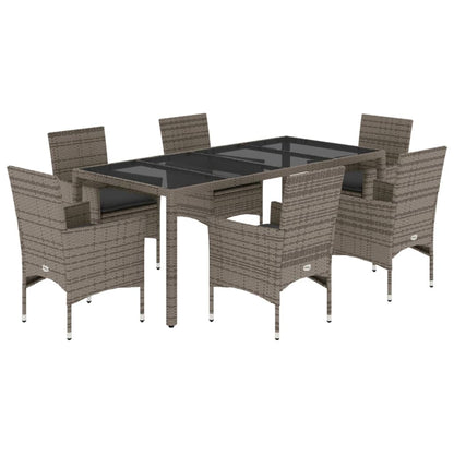 Set da Pranzo da Giardino 7 pz con Cuscini Polyrattan e Vetro - homemem39