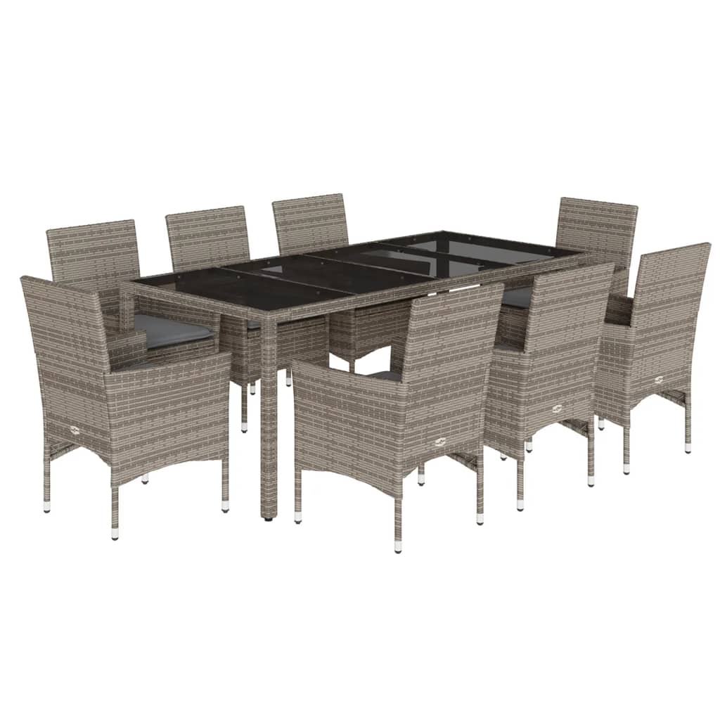 Set da Pranzo da Giardino 9 pz con Cuscini Polyrattan e Vetro - homemem39