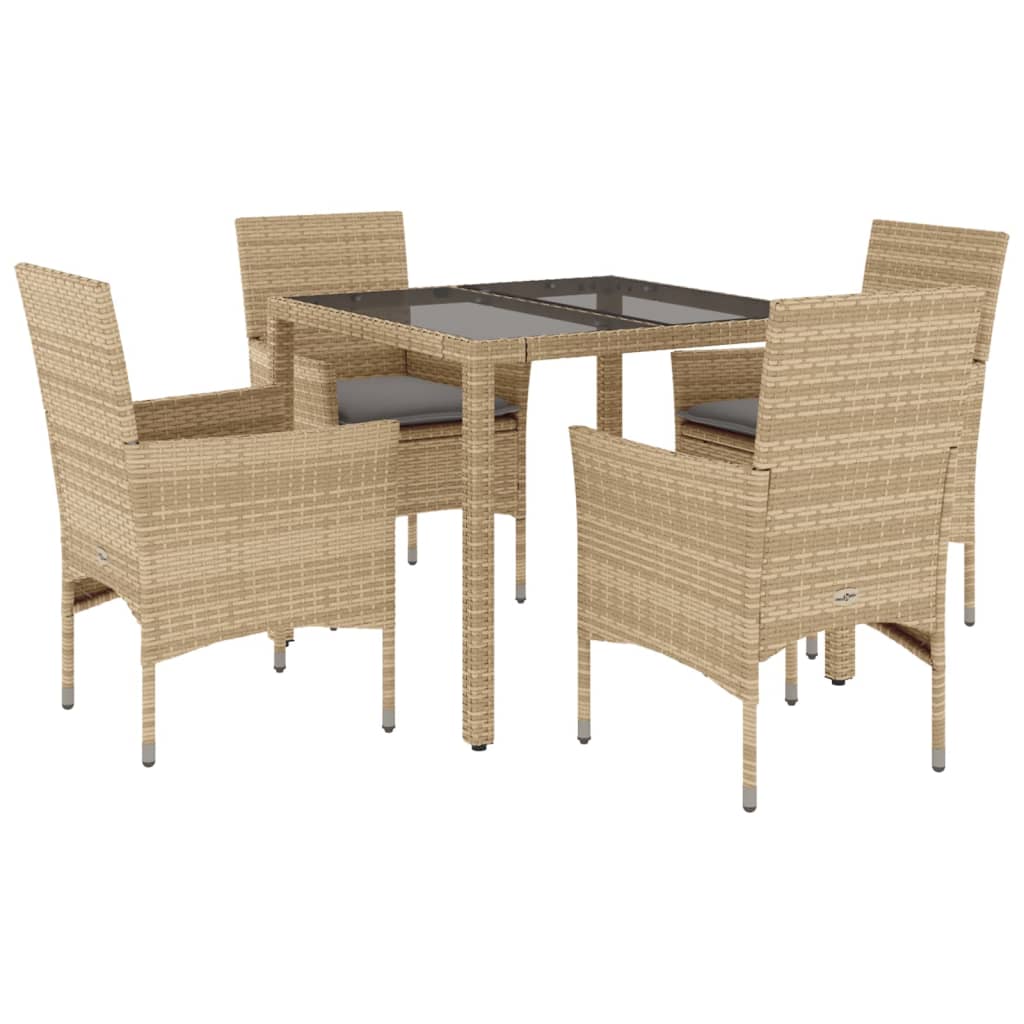 Set da Pranzo da Giardino 5 pz con Cuscini Polyrattan e Vetro - homemem39