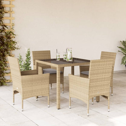 Set da Pranzo da Giardino 5 pz con Cuscini Polyrattan e Vetro | homemem39