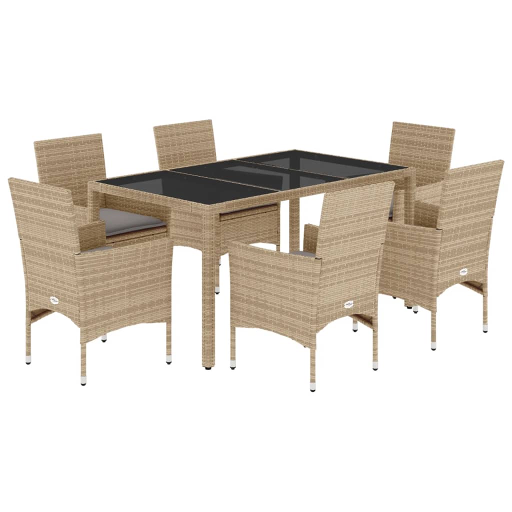 Set da Pranzo da Giardino 7 pz con Cuscini Polyrattan e Vetro - homemem39