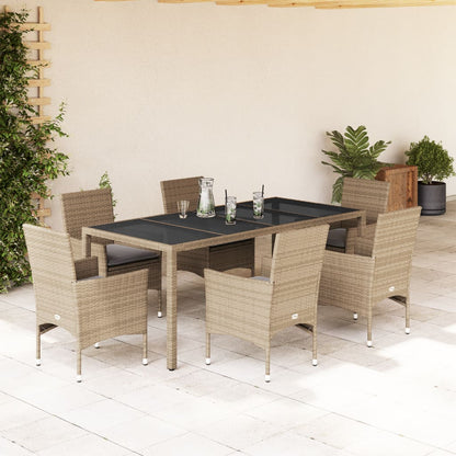 Set da Pranzo da Giardino 7 pz con Cuscini Polyrattan e Vetro - homemem39