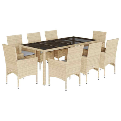 Set da Pranzo da Giardino 9 pz con Cuscini Polyrattan e Vetro | homemem39